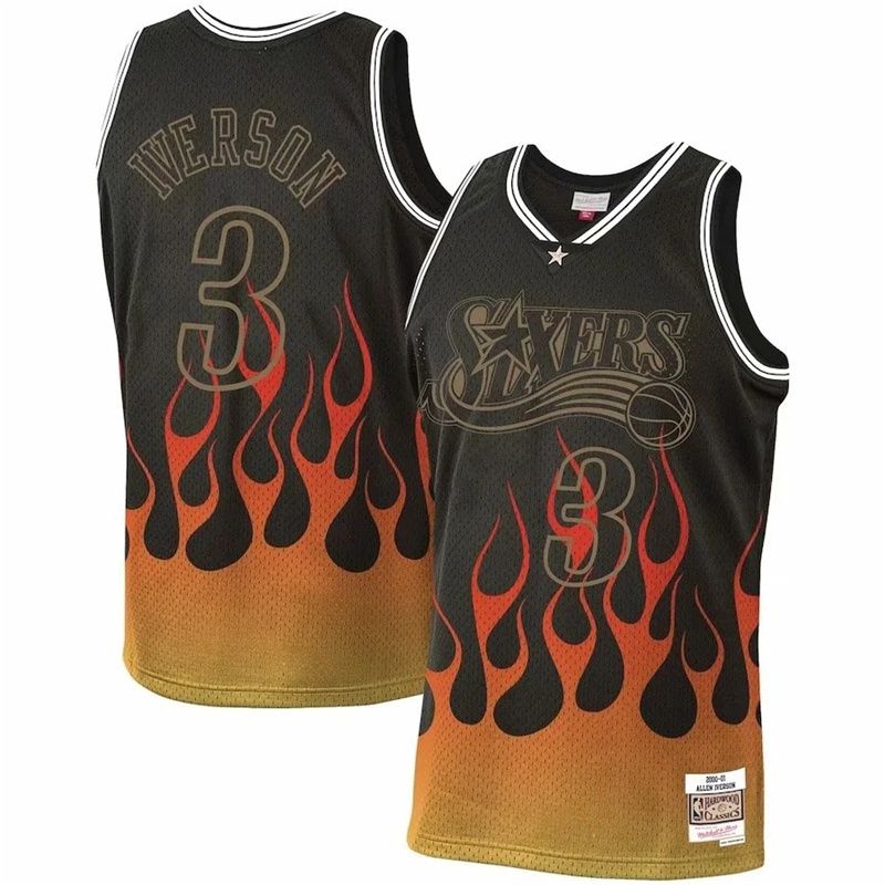 Cheap Men Philadelphia 76ers 3 Iverson Black Flame retro NBA Jersey